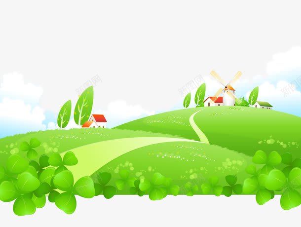 卡通手绘绿色草地植物房子矢量图ai免抠素材_新图网 https://ixintu.com 卡通的草地 矢量的风景 红色的房子 绿色的植物 绿色的草地 矢量图