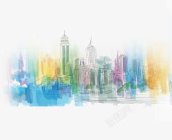 城市井盖涂鸦水彩城市画高清图片