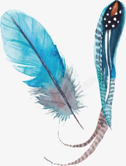 水彩风海报卡通手绘复活节蓝色羽毛高清图片