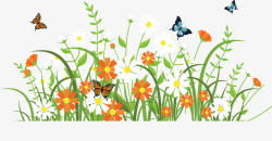 春天花丛飞舞的蝴蝶矢量图素材