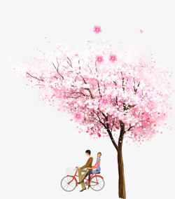 浪漫樱花树下约会主题素材