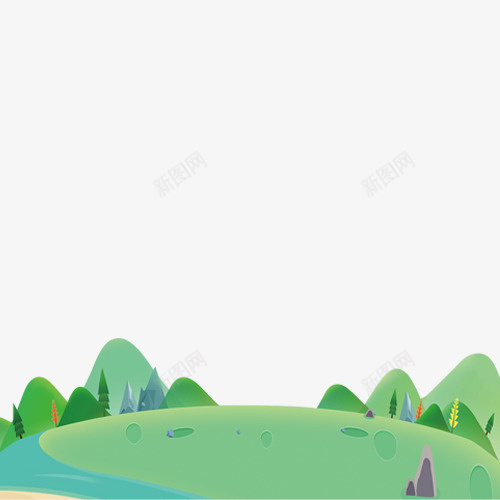 绿色植被卡通插画png免抠素材_新图网 https://ixintu.com 卡通插画 山峰 平面 景色 森林 植物 绿色 设计 远处的森林
