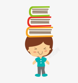 手绘三个学生手绘卡通学生头顶三本书图标高清图片