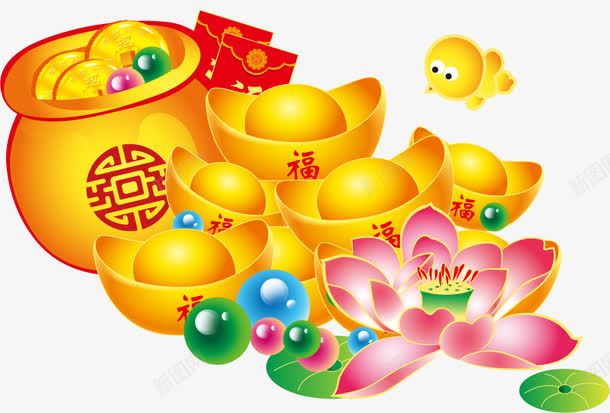 小鸟金元宝png免抠素材_新图网 https://ixintu.com 元宝 小鸟 红包 荷花 金币