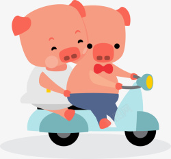 小猪骑车卡通扁平小猪骑装饰贴纸高清图片