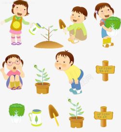植树节孩子植树图素材