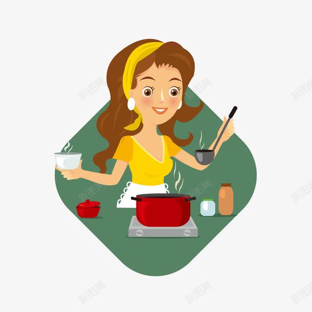 做饭的女性png免抠素材_新图网 https://ixintu.com 做饭的女性 卡通女性 厨房用具 家庭主妇 锅