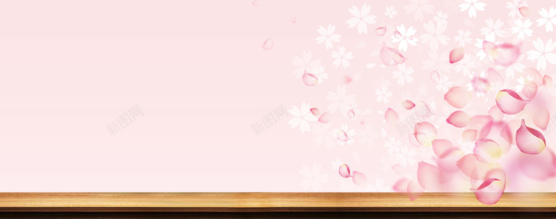 日系美食粉色木板展台樱花背景背景