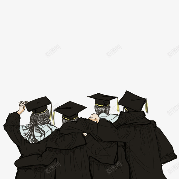 卡通毕业季png免抠素材_新图网 https://ixintu.com 兄弟 好朋友 学位 学士学位 学士服 开心 手绘 挚友 漫画 集体