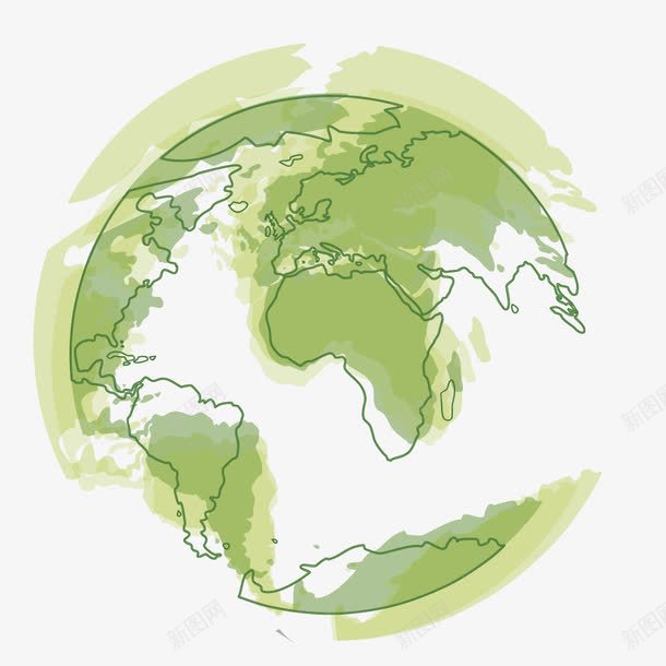 绿色环保地球球形png免抠素材_新图网 https://ixintu.com 保护 圆球 手绘 水墨 渐变 环保 线稿 绿色 边框