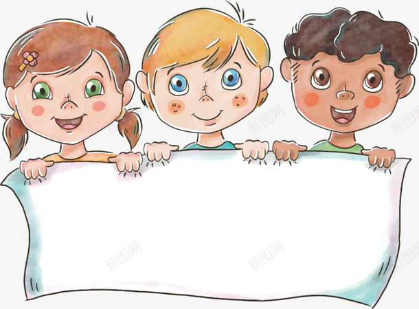 一张白纸和三个小朋友png免抠素材_新图网 https://ixintu.com 三个小朋友 人物 儿童 学生 手绘图 白纸 纸卷