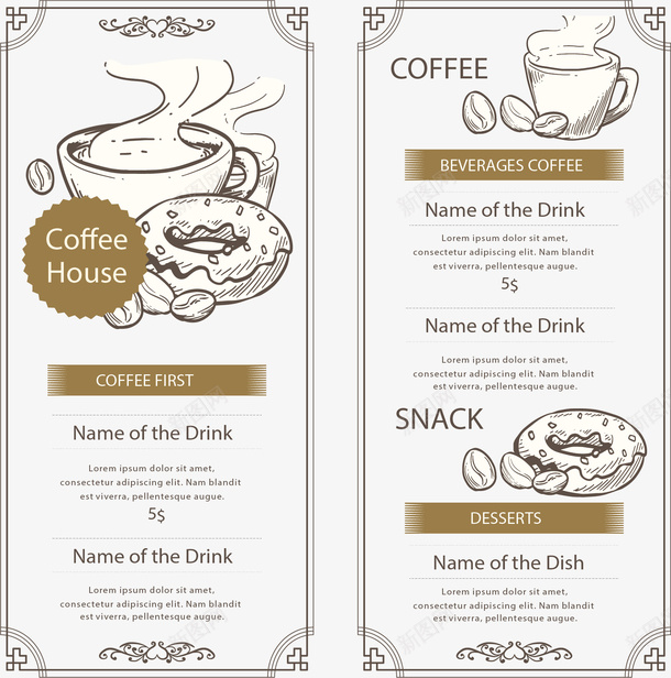 手绘咖啡店菜单模板矢量图ai_新图网 https://ixintu.com 咖啡 咖啡店 咖啡菜单 矢量png 菜单 矢量图