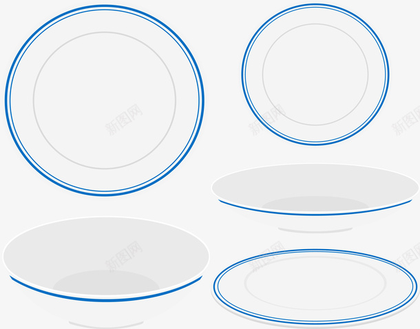 蓝色线条边框餐具矢量图eps免抠素材_新图网 https://ixintu.com 圆形大碗 圆形盘子 矢量png 线条边框 蓝色边框 餐具 矢量图