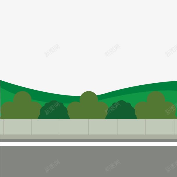 卡通马路边风景png免抠素材_新图网 https://ixintu.com 公路 卡通风景 绿色树木 背景装饰 风景 马路