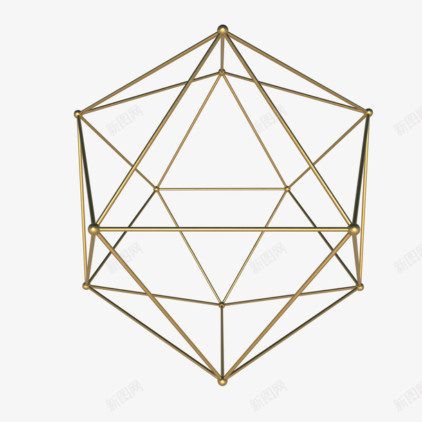 前卫个性的立体几何png免抠素材_新图网 https://ixintu.com 3D几何 个性 框架 点线结构 立体 线条 金属 金色 金黄