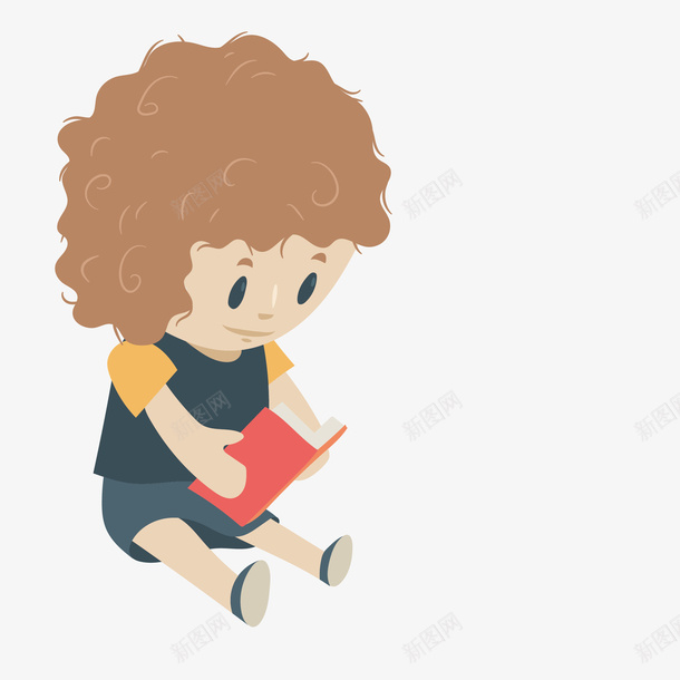 卡通手绘看书的的孩子png免抠素材_新图网 https://ixintu.com 动画 卡通手绘 可爱的 女孩 孩子 看书的学生