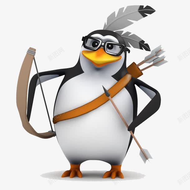 企鹅拿弓射箭png免抠素材_新图网 https://ixintu.com 企鹅 卡通 卡通手绘 尖头 尖的 打猎 毛笔箭头 箭头 羽毛箭
