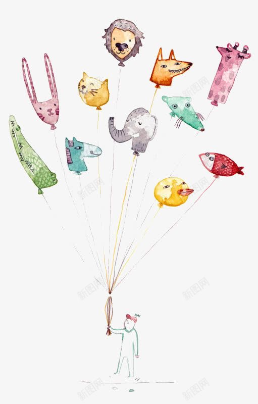 动物气球png免抠素材_新图网 https://ixintu.com 兔子 卡通 大象 手绘 插画 气球 鱼