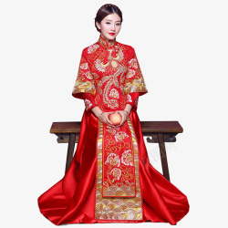 绣着凤的红色秀禾服素材