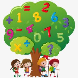 数字开心孩子们在树上和数字矢量图高清图片