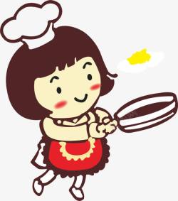 煎蛋的厨师卡通厨娘高清图片