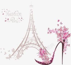 粉色埃菲尔铁塔手绘女鞋高清图片