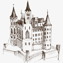 素描建筑物手绘素描欧式中世纪城堡建筑高清图片