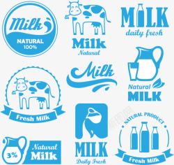 蓝色鲜奶标签矢量图素材