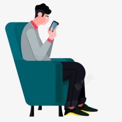 宅女玩手机坐在沙发里玩手机的男人高清图片