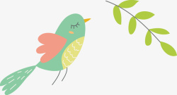 花鸟树字画装饰绿色树叶小鸟动物矢量图高清图片