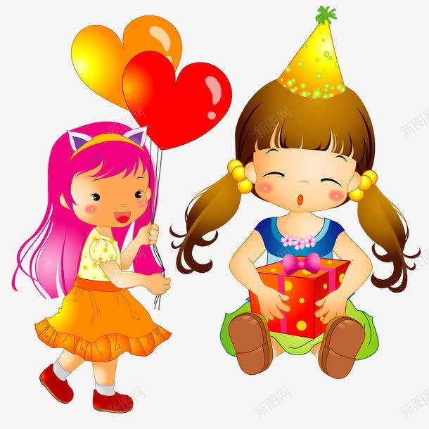 抱着礼物的小女孩png免抠素材_新图网 https://ixintu.com 卡通 女孩 手绘 气球 爱心 礼盒 红色的 蝴蝶结