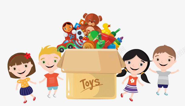 卡通手绘分享礼物的孩子psd免抠素材_新图网 https://ixintu.com 分享礼物的 卡通 孩子 手绘 玩具 箱子里的礼盒 高兴的孩子