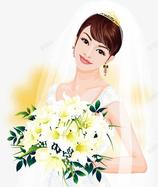 幸福的穿白纱的新娘png免抠素材_新图网 https://ixintu.com 婚礼 婚纱 捧花 新娘 白纱 结婚