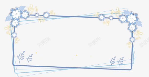 潮流边框花朵png免抠素材_新图网 https://ixintu.com 唯美 时尚 蓝色