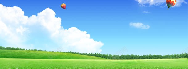 空气球淘宝素材森林树林蓝天热气球背景banner背景