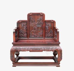 红木雕花中式宫廷式复古山水雕花椅塌高清图片
