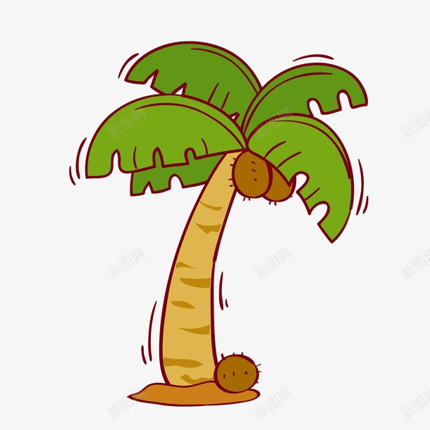 手绘绿色的椰树图png免抠素材_新图网 https://ixintu.com 卡通手绘 叶子 树木 植物 椰子 椰果 水彩 绿色