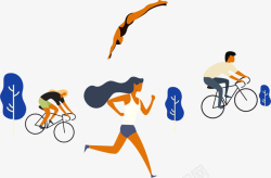 骑行手绘体育跑步骑车运动人物插画高清图片