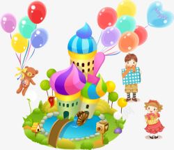 气球城堡游乐园小熊儿童矢量图素材