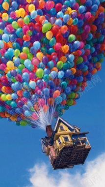 彩色气球束户外彩色科幻气球摄影H5背景摄影图片