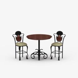 花纹棕色咖啡桌子棕色欧式咖啡桌椅高清图片