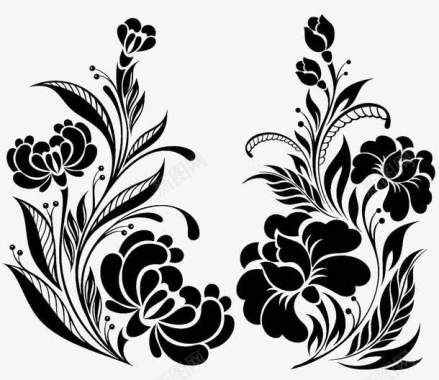 黑色手绘花卉纹样图标图标