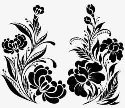 黑色手绘花卉纹样图标图标