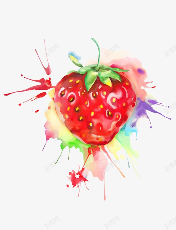 炫目水果png免抠素材_新图网 https://ixintu.com 叶子 喷溅 墨迹 彩色 手绘水果 植物 水彩 草莓 颜料 食物
