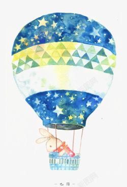 星星秋千少女手绘小清新水彩热气球高清图片