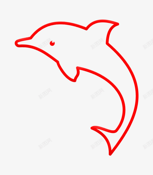 红色线条海豚手绘图png免抠素材_新图网 https://ixintu.com 可爱的 手绘图 海生动物 海豚 简图 简笔 线条