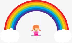 扁平化工作场景彩虹下的女孩高清图片