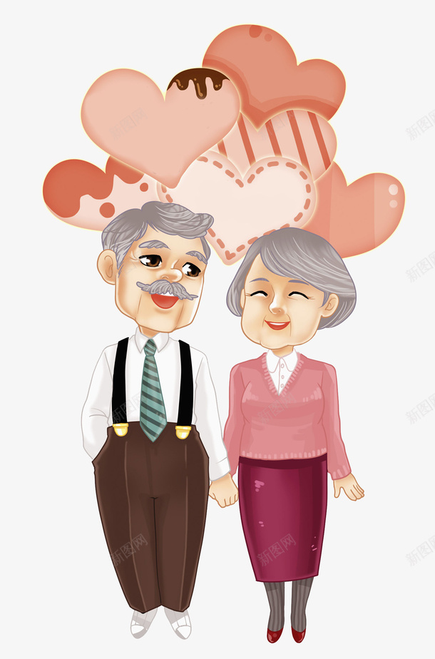 卡通老人的爱情图png免抠素材_新图网 https://ixintu.com 卡通 夫妻 恩爱的 插图 欢乐的夫妻 气球 爱情 高兴地 高兴的