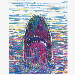 七彩绘画封皮彩色线条鲨鱼欧美绘画矢量图高清图片