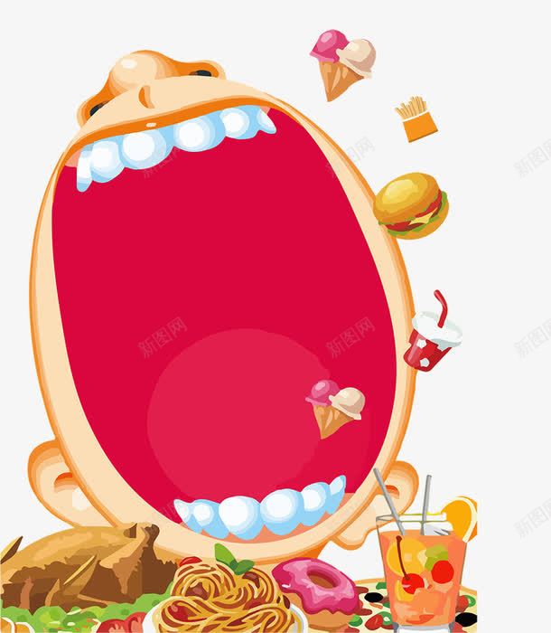 卡通张着大嘴的人物吃货png免抠素材_新图网 https://ixintu.com 人物吃货 卡通 张着大嘴的 汉堡 美食 食物装饰 饮料